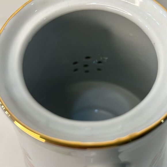 Crown Ming Fine China Jian Shiang Tea Coffee Pot Lid Rose Floral Gold 8 In Tall - Picture 4 of 11